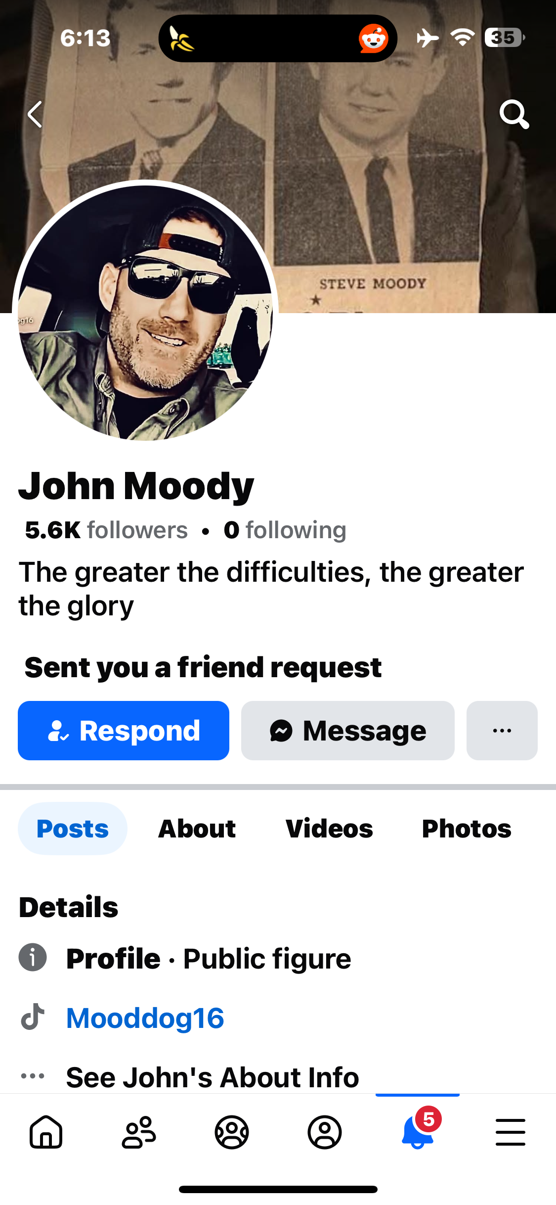 Facebook friend request from John Moody to Kate Greene — Screenshot 1