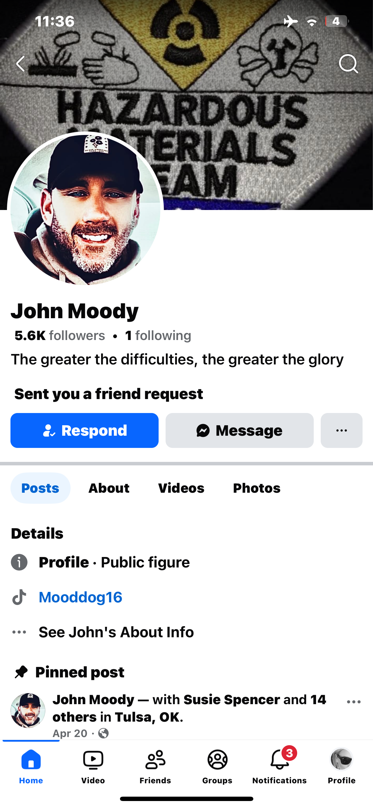 Facebook friend request from John Moody to Kate Greene — Screenshot 2